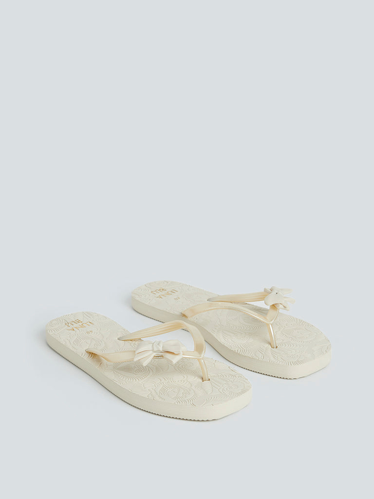 LUNA BLU Beige Bow-Detail Flip-Flops